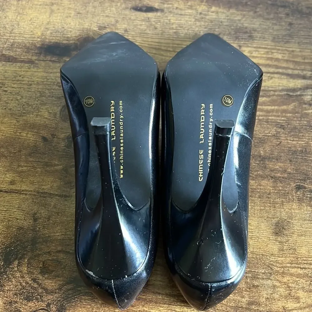 Chinese Laundry Spicy Leather Upper Black Pointed Toe Heels